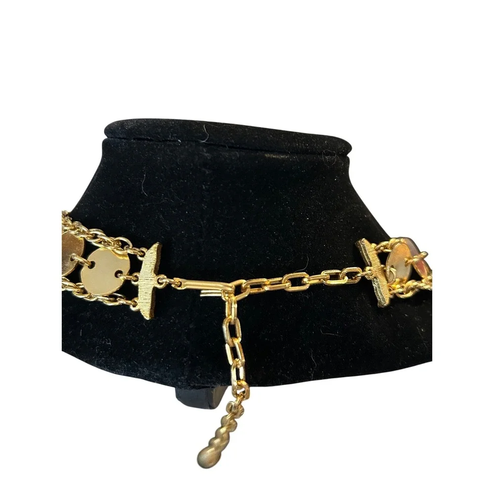 Vintage Gold Tone‎ Multi Strand Disc Rope Chain Layered Statement Necklace